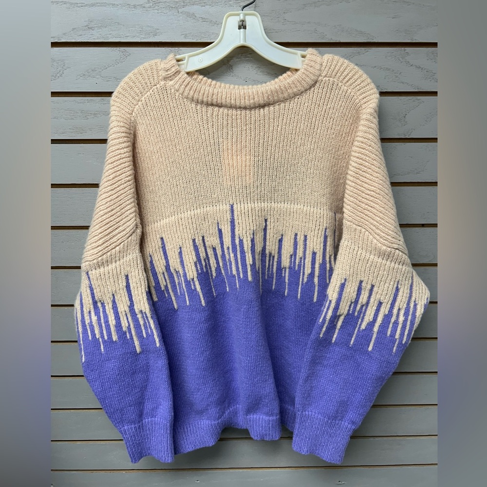 Vine & Love Beige to Lavender Ombre Drip Crewneck Sweater - Picture 9 of 9